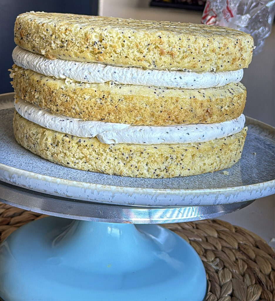 Lemon Poppy seed Cake with Lemon Curd and Fresh Cream cake sponges